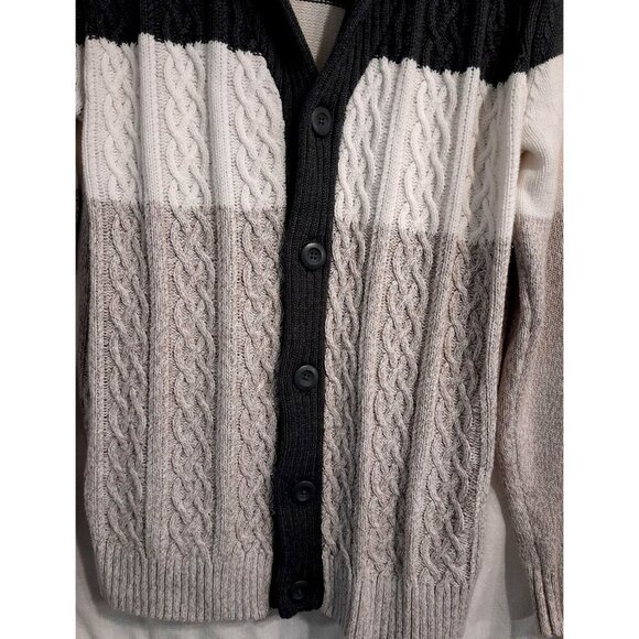 Mens Medium Color Block Cable Knit Grandpa Çardigan - Picture 3 of 4